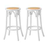 Oikiture 2x Bar Stools Dining Chair Rattan Seat White