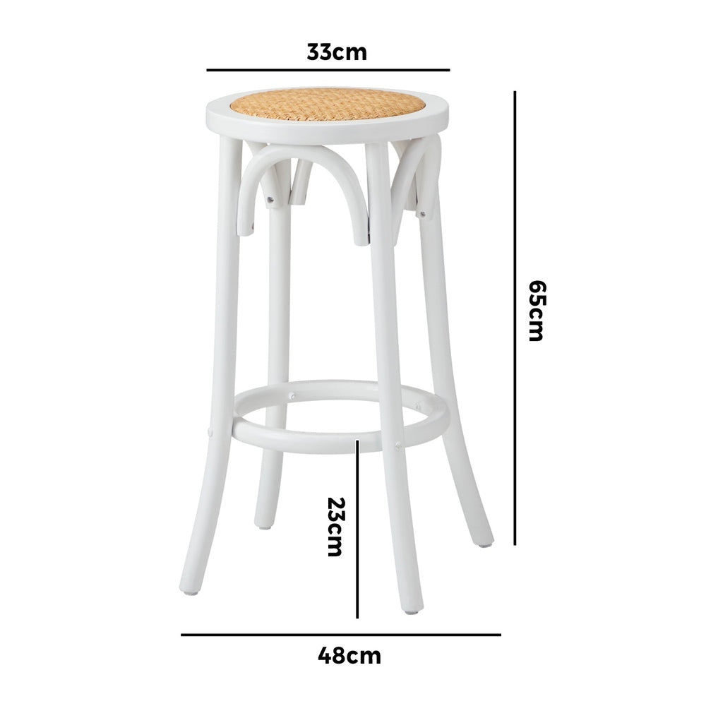 Oikiture 2x Bar Stools Dining Chair Rattan Seat White