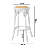 Oikiture Set of 4 Bar Stools Vintage Rattan Seat White - Top-Down View
