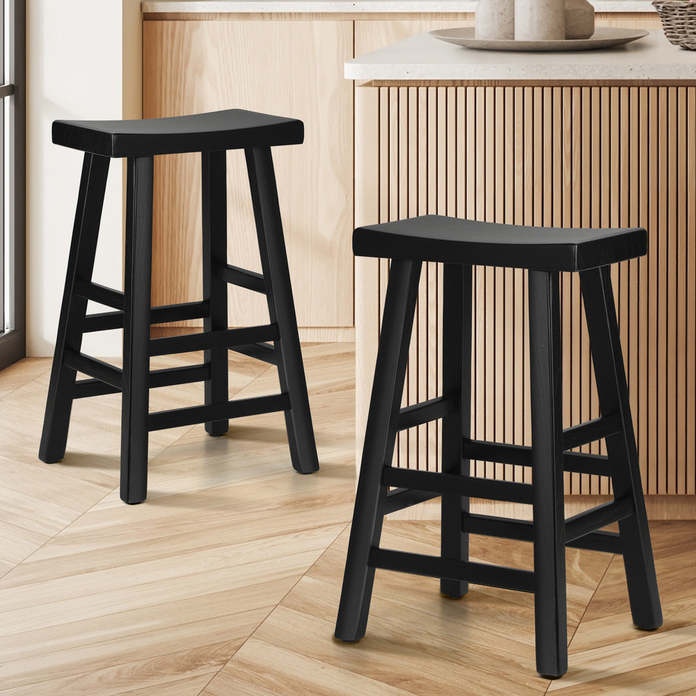 Oikiture 2X Bar Stools Wooden Counter Chairs Black
