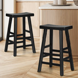 Oikiture 2X Bar Stools Wooden Counter Chairs Black - Front View
