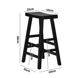 Oikiture 2X Bar Stools Wooden Counter Chairs Black - Side View