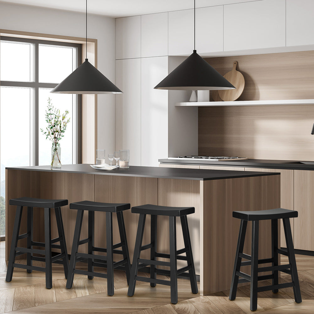 Oikiture 4X Bar Stools Wooden Counter Chairs Black