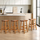 Oikiture Set of 4 Bar Stools Wooden Counter Chairs Natural - Close-Up Angle