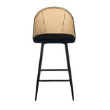 Oikiture 2x Bar Stools Rattan Dining Chair Velvet Black