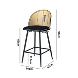 Oikiture 2x Bar Stools Rattan Dining Chair Velvet Black - Top-Down View