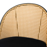 Oikiture 2x Bar Stools Rattan Dining Chair Velvet Black