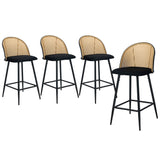 Oikiture 4x Bar Stools Rattan Dining Chair Velvet Black