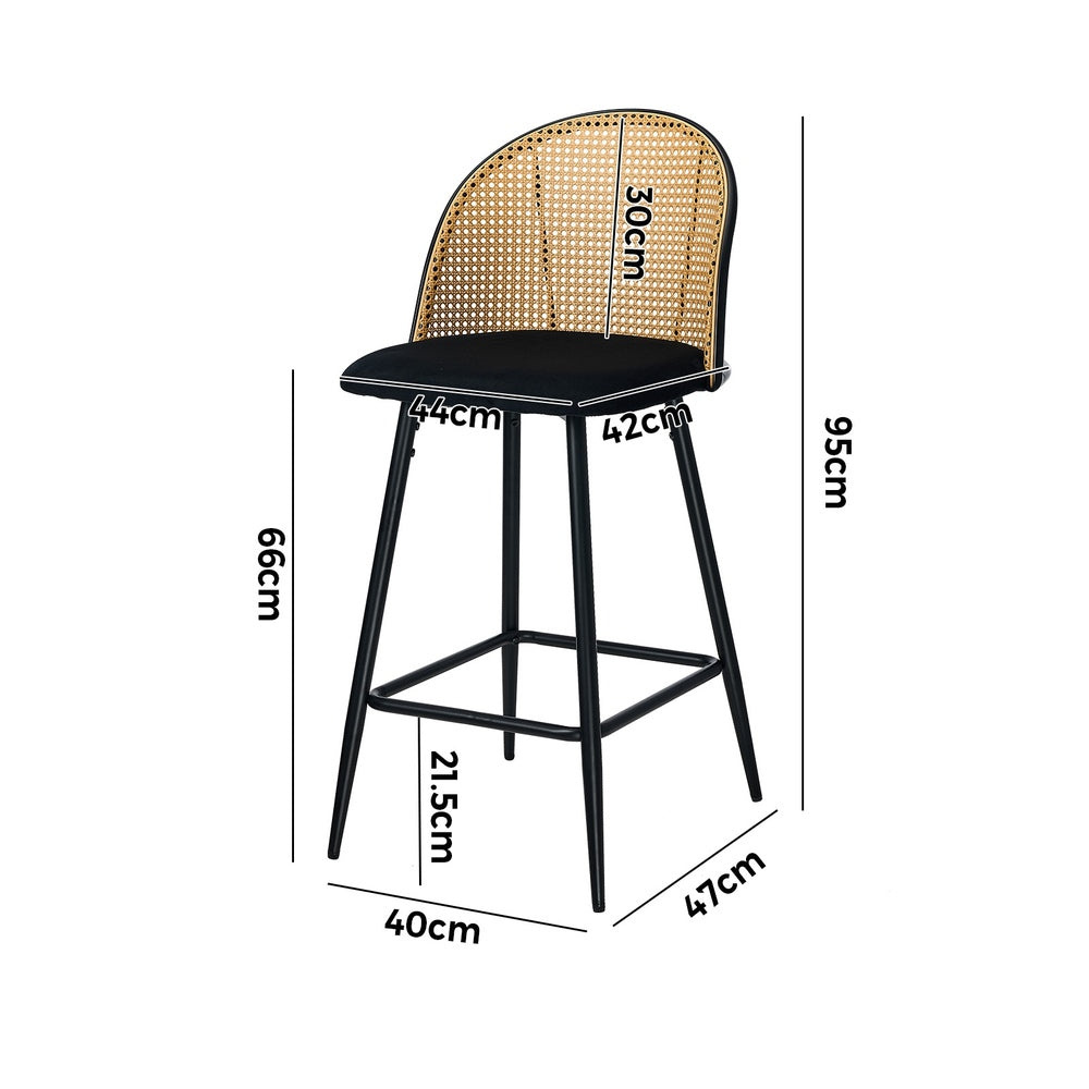 Oikiture 4x Bar Stools Rattan Dining Chair Velvet Black