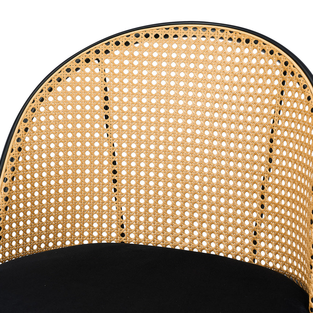 Oikiture 4x Bar Stools Rattan Dining Chair Velvet Black