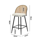 Oikiture 2x Bar Stools Kitchen Counter Stool Rattan Boucle Fabric
