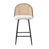 Oikiture 4x Bar Stools Kitchen Counter Stool Rattan Boucle Fabric