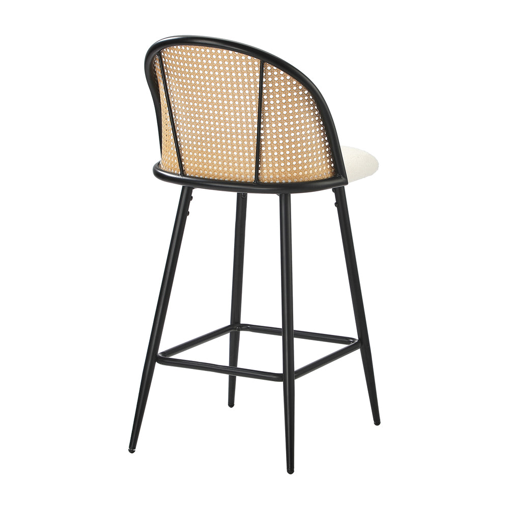 Oikiture 4x Bar Stools Kitchen Counter Stool Rattan Boucle Fabric
