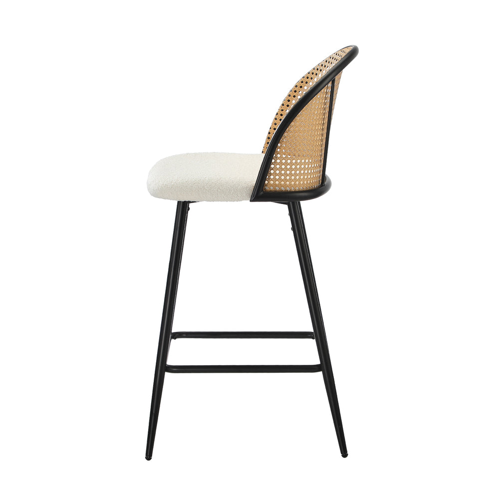 Oikiture 4x Bar Stools Kitchen Counter Stool Rattan Boucle Fabric