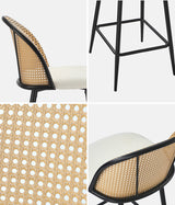 Oikiture 4x Bar Stools Kitchen Counter Stool Rattan Boucle Fabric