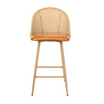 Oikiture 2x Bar Stools Rattan Dining Chair Natural PU Brown