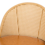 Oikiture 2x Bar Stools Rattan Dining Chair Natural PU Brown - Rear View