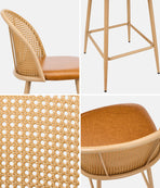 Oikiture 2x Bar Stools Rattan Dining Chair Natural PU Brown