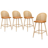 Oikiture 4x Bar Stools Rattan Dining Chair Natural PU Brown