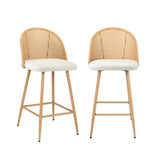 Oikiture 2x Bar Stools Rattan Dining Chair Natural Boucle White