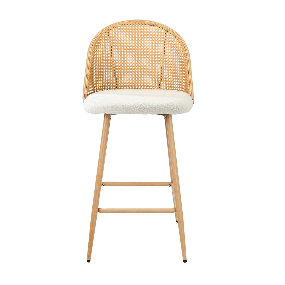 Oikiture 2x Bar Stools Rattan Dining Chair Natural Boucle White