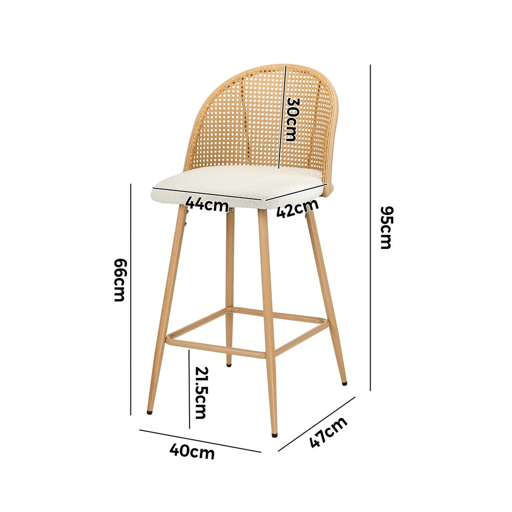 Oikiture 2x Bar Stools Rattan Dining Chair Natural Boucle White