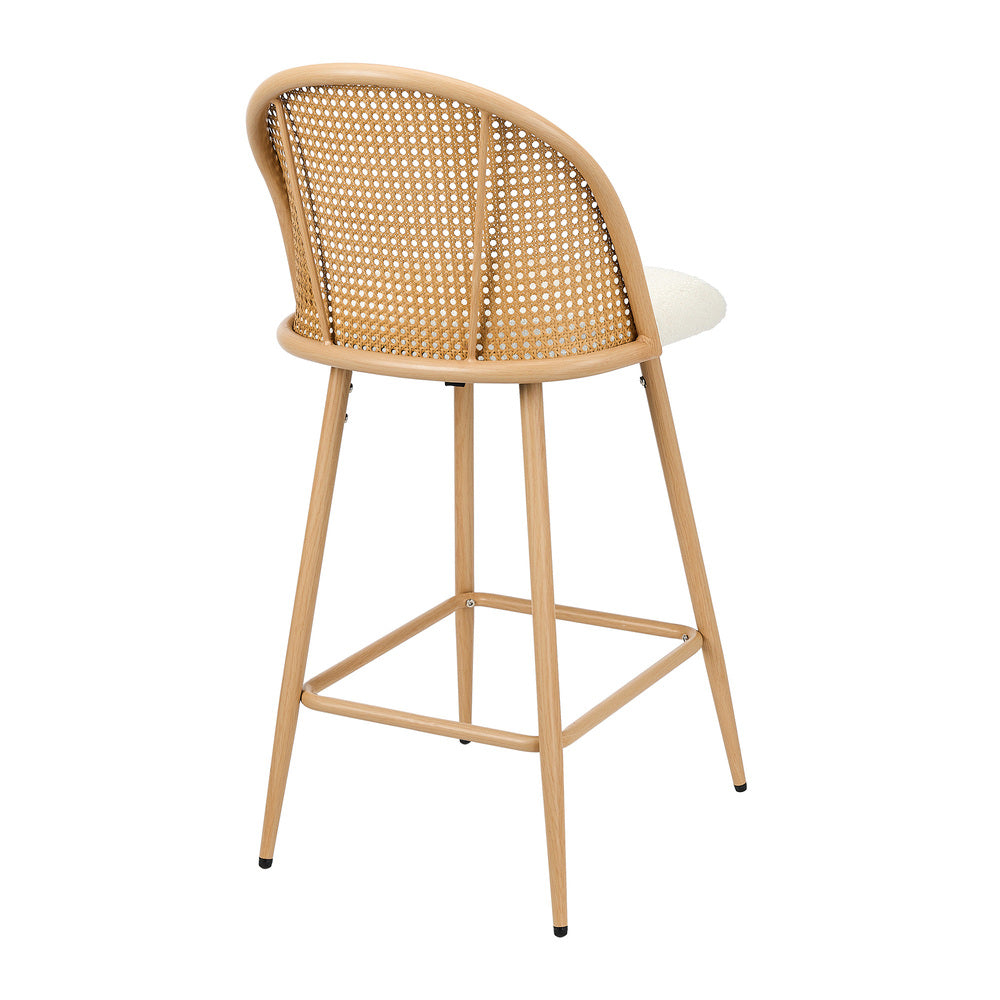 Oikiture 4x Bar Stools Rattan Dining Chair Natural Boucle White