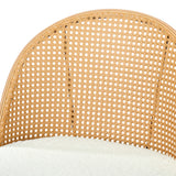 Oikiture 4x Bar Stools Rattan Dining Chair Natural Boucle White