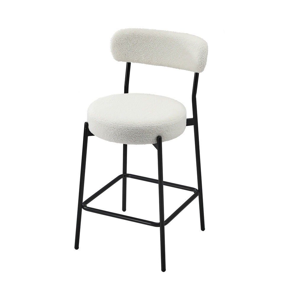 Oikiture 2x Bar Stools Kitchen Dining Stool Boucle Fabric White