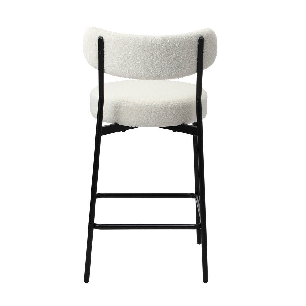 Oikiture 2x Bar Stools Kitchen Dining Stool Boucle Fabric White