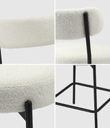 Oikiture 2x Bar Stools Kitchen Dining Stool Boucle Fabric White - Front View