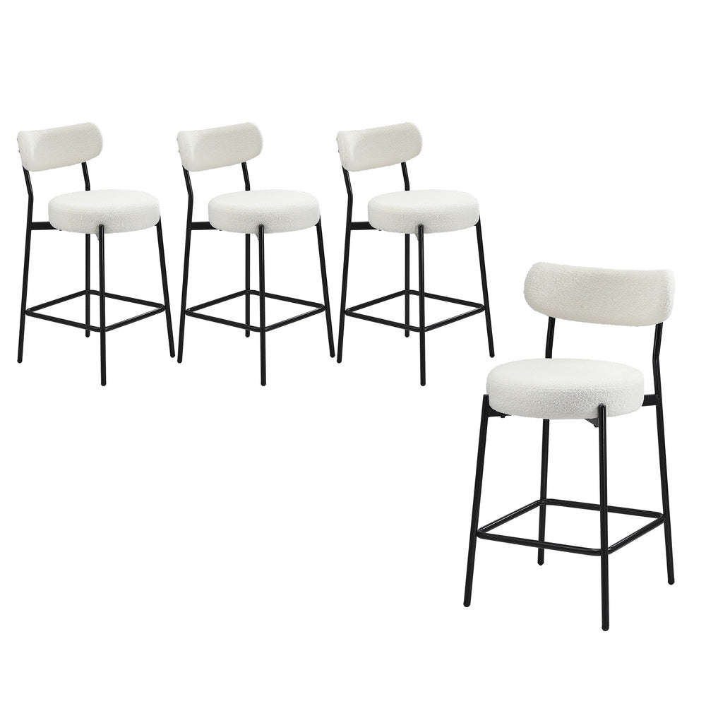 Oikiture 4x Bar Stools Kitchen Dining Stool Boucle Fabric White