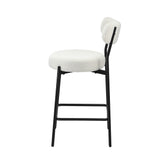 Oikiture 4x Bar Stools Kitchen Dining Stool Boucle Fabric White - Rear View