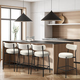 Oikiture 4x Bar Stools Kitchen Dining Stool Boucle Fabric White