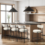 Oikiture 4x Bar Stools Kitchen Dining Stool Boucle Fabric White - Extra Image