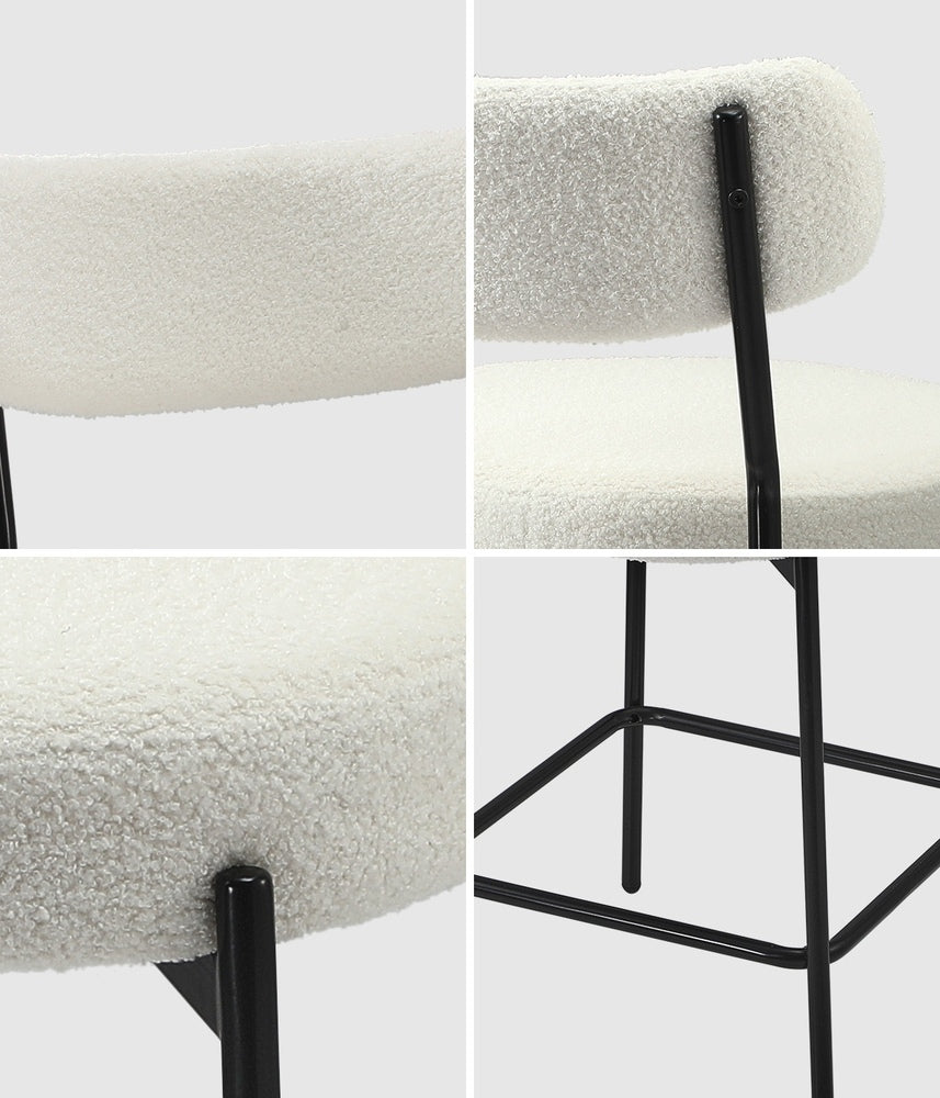 Oikiture 4x Bar Stools Kitchen Dining Stool Boucle Fabric White