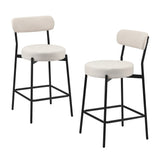 Oikiture 2x Bar Stools Polyester Linen Fabric Beige