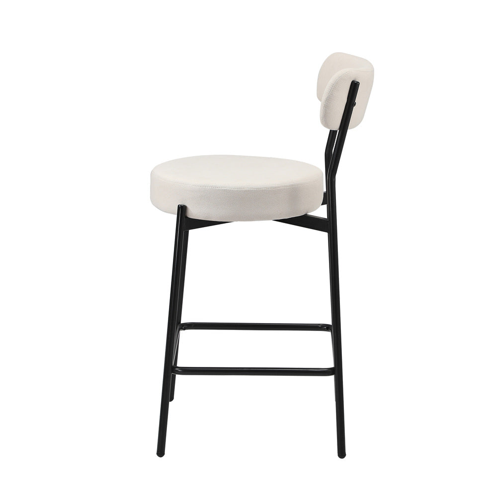 Oikiture 2x Bar Stools Polyester Linen Fabric Beige