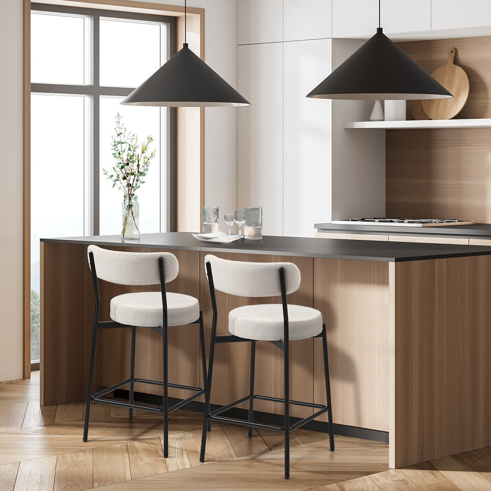 Oikiture 2x Bar Stools Polyester Linen Fabric Beige