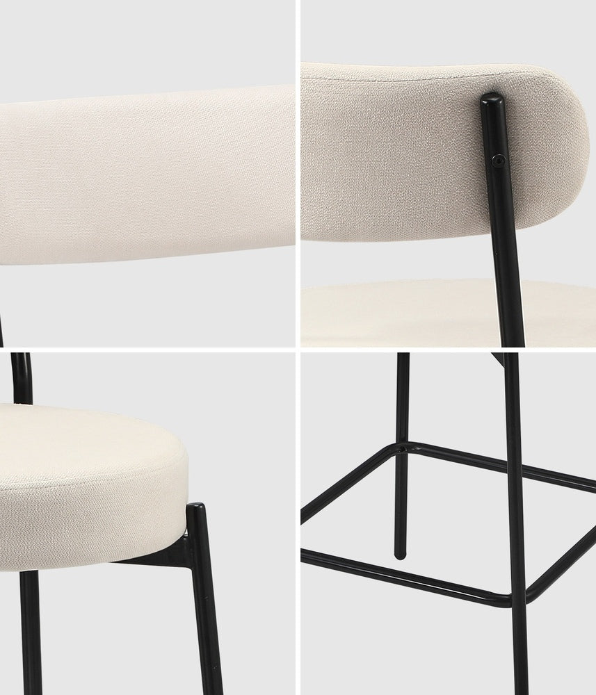 Oikiture 2x Bar Stools Polyester Linen Fabric Beige