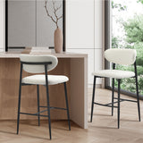 Oikiture 2x Bar Stools Boucle Fabric Black and White