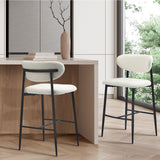 Oikiture 2x Bar Stools Boucle Fabric Black and White - Front View