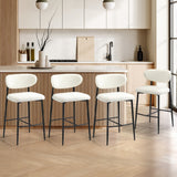 Oikiture 4x Bar Stools Boucle Fabric Black and White