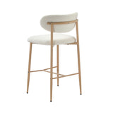 Oikiture 2x Bar Stools Boucle Fabric Natural White - Close-Up Angle