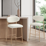 Oikiture 2x Bar Stools Boucle Fabric Natural White - 45-Degree Angle