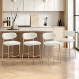 Oikiture 4x Bar Stools Boucle Fabric Natural White - 45-Degree Angle