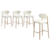 Oikiture 4x Bar Stools Boucle Fabric Natural White