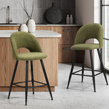 Oikiture 2x Bar Stools Kitchen Counter Stool Boucle Green HORN - Rear View