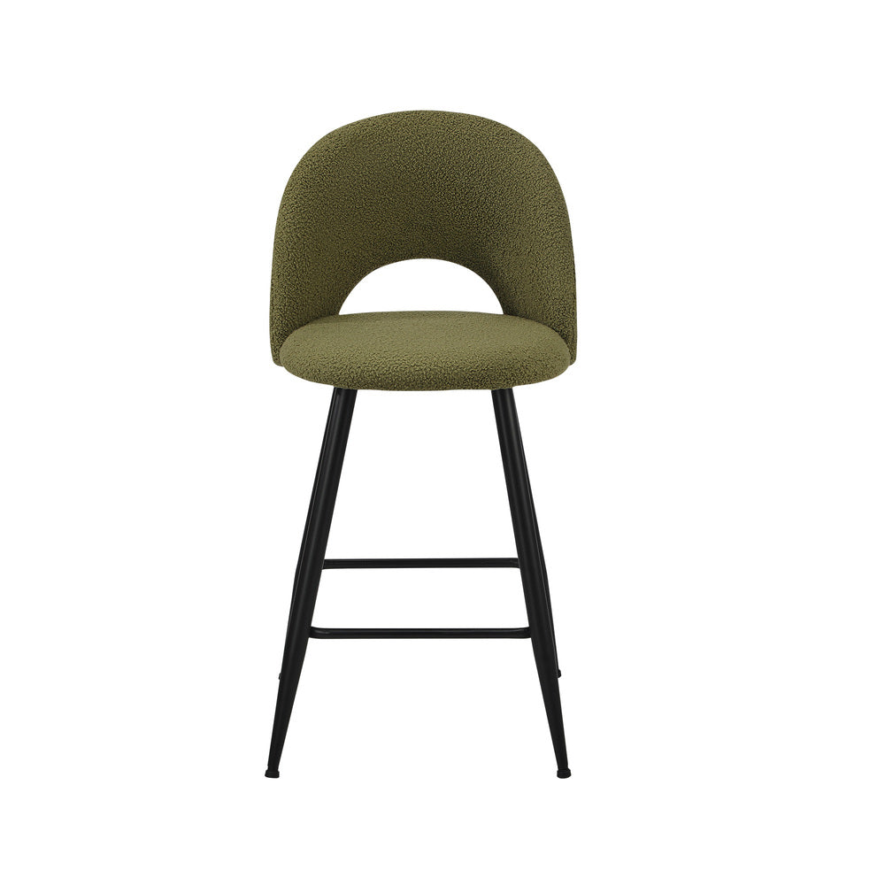 Oikiture 2x Bar Stools Kitchen Counter Stool Boucle Green HORN