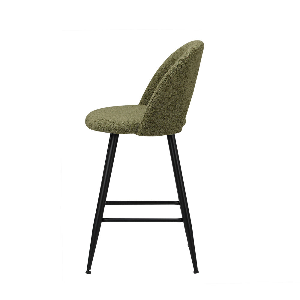 Oikiture 2x Bar Stools Kitchen Counter Stool Boucle Green HORN